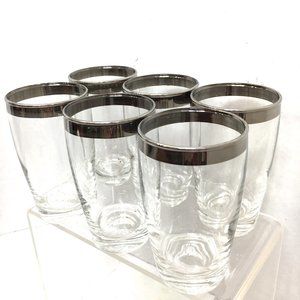 * Danish MCM Modern Style Set of Six  4 oz Juice Glasses w/ Silver Rim